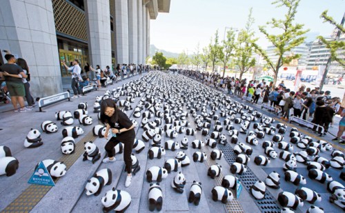 1800只纸熊猫开始韩国之旅宣传保护野生动物（图）