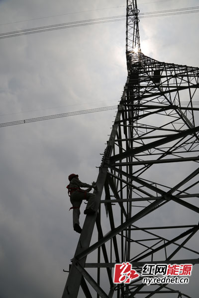 工作人员攀塔巡检