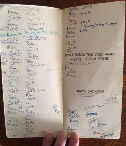 好友同张生日卡互寄42年象征友谊地久天长（图）