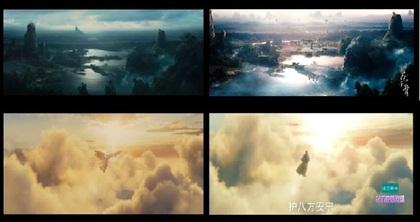 《黑魔女：沉睡魔咒》中的场景与主角飞天画面（左图），都被原封不动照抄到《花千骨》中（右图）