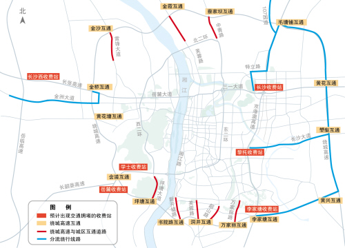 长沙城区车辆进出高速公路通行示意图　　制图/王斌