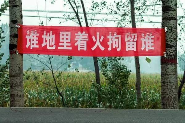 图为打击焚烧秸秆标语。