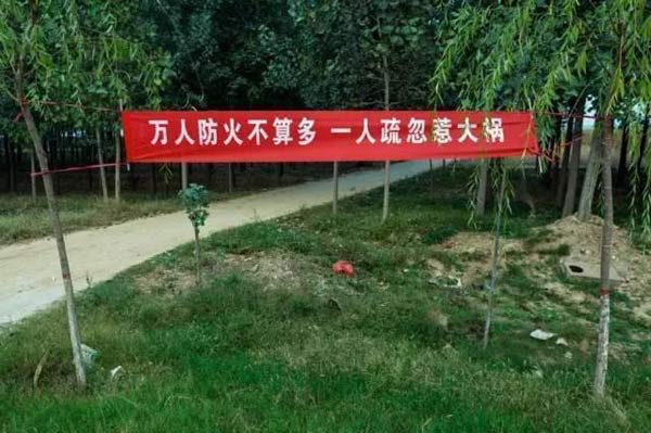图为打击焚烧秸秆标语。