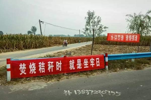 图为打击焚烧秸秆标语。