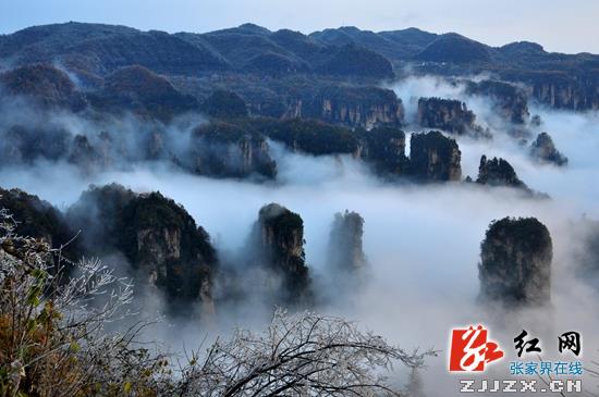 张家界武陵源天子山涌现雨后壮美云海景观
