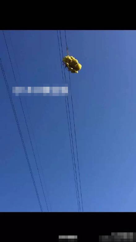 浙江一男子玩滑翔伞挂到高压线上