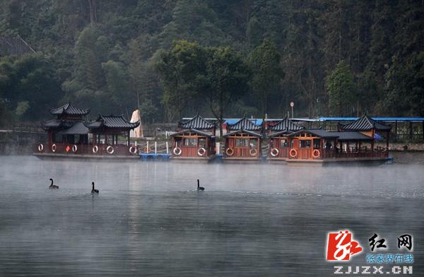 张家界宝峰湖圣诞节现“悬湖山”仙境