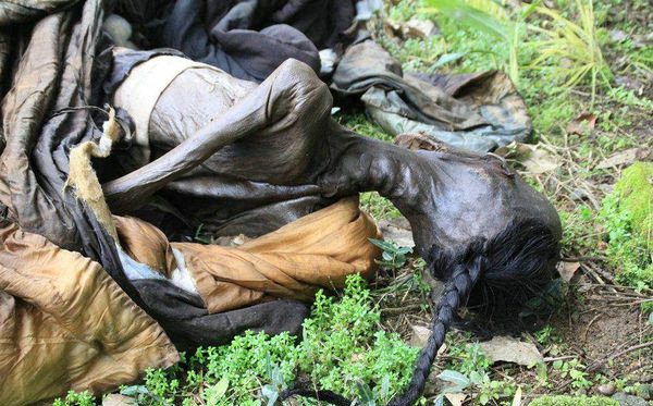 资料图：现场能清楚看到干尸后脑勺上的长辫子。