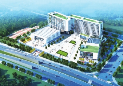 长沙经开区产业工人活动中心鸟瞰效果图。