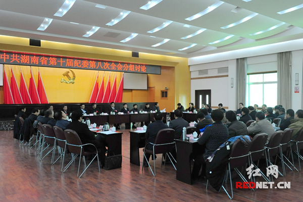 中共湖南省第十届纪委第八次全会第一组分组讨论现场。