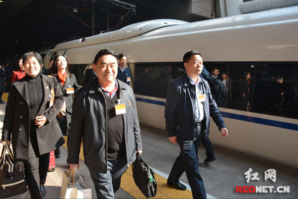 在湘全国人大代表乘坐G84高铁列车抵京。