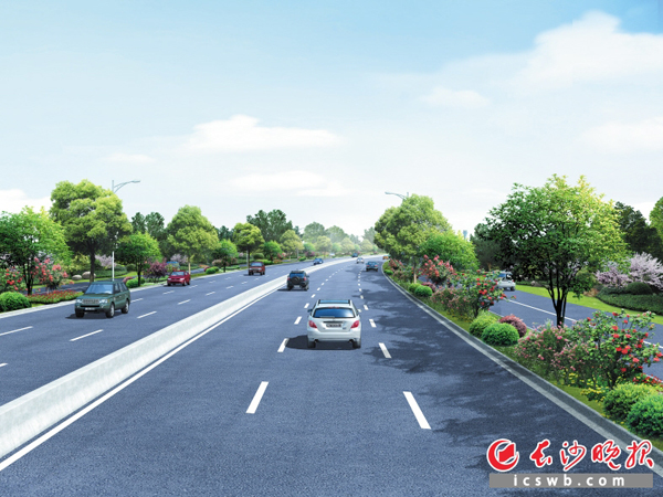 机场大道人民路以北段标准横断面效果图。