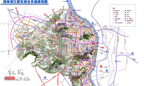湖南湘江新区综合交通规划图。