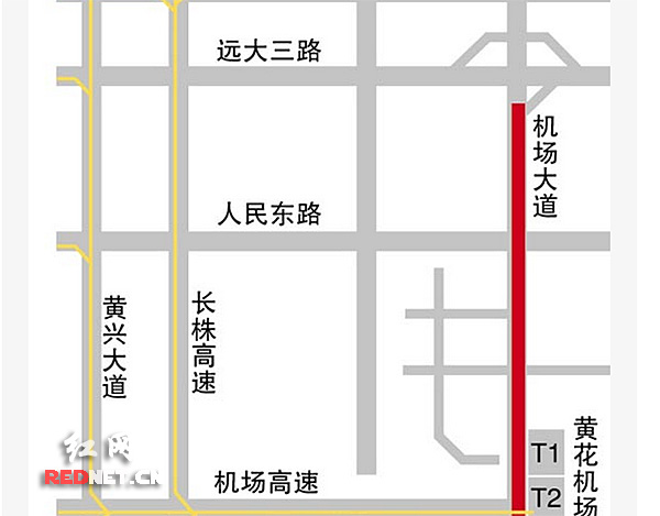 长沙机场大道示意图。