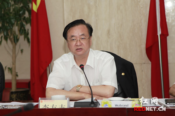 湖南省人大常委会副主任李友志在调研座谈会上讲话。