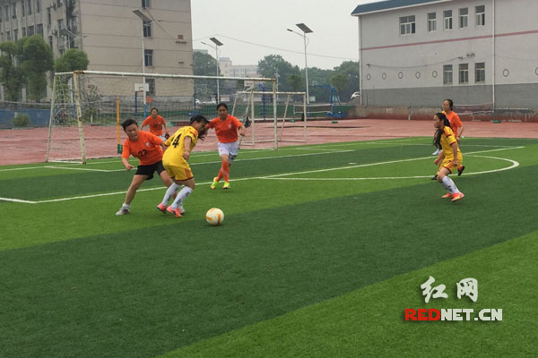 宁乡七中女子足球队在训练中。