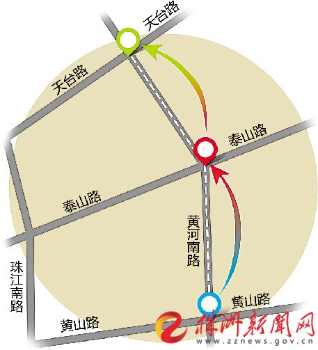 拓宽工程为两步走：先改造二街区(黄山路-泰山路段)，再改造一街区(泰山路-天台路段)(制图：胡兴鑫)