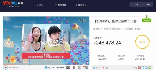 优酷《极限挑战2》公益众筹超额完成