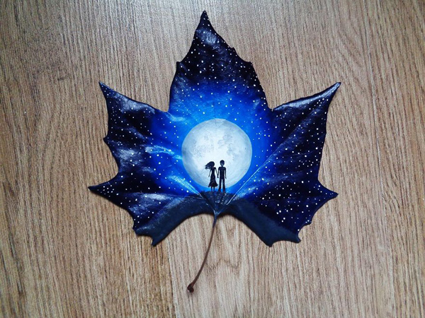 格鲁吉亚夫妇画"最美树叶" 纪念一见钟情图片