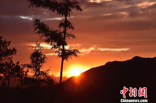 冰雪过后广东连山金子山出现日落火烧云美景（图）