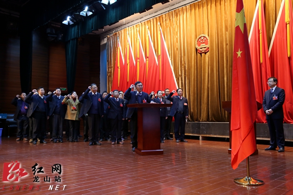 龙山县十七届人大一次会议选举产生人员集体向宪法宣誓