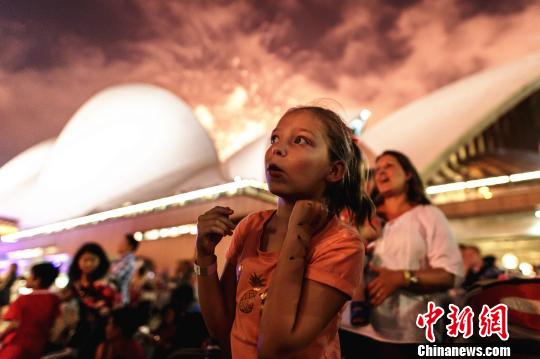 悉尼跨年庆典烟火炫丽绽放。　钟欣 摄