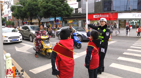 靖州县:小小交通宣传员上街站岗执勤