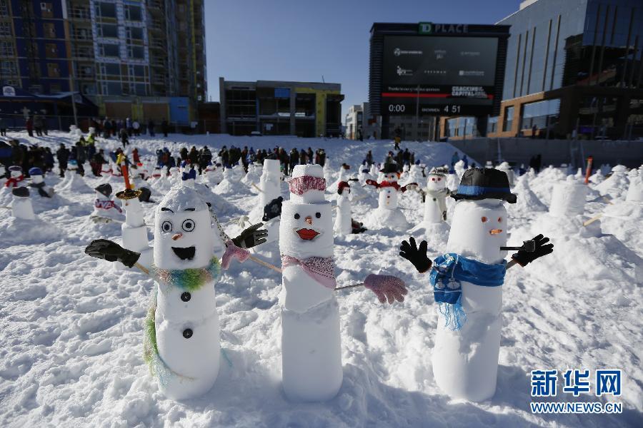 加拿大近千人堆雪人破吉尼斯世界纪录(组图)