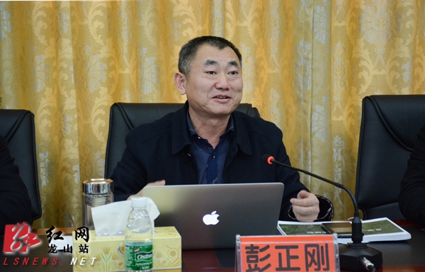 图为县委书记彭正刚讲话