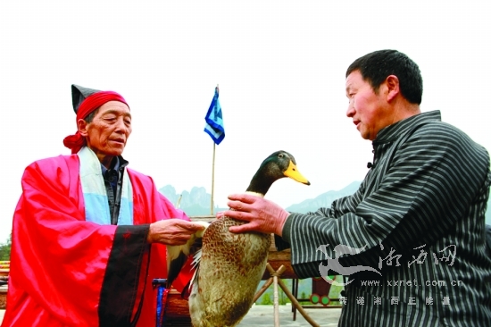 吕洞山前,巴代送鸭子,祈望五谷丰登,六畜兴旺 记者 龙清彰 周世金 摄