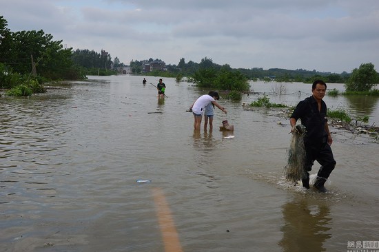 湖北天門遭遇暴雨 民眾省道上趟水摸魚 - 新聞頻道