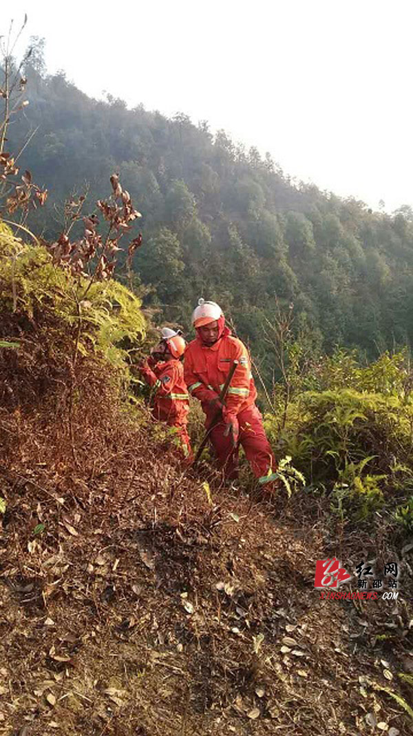 消防官兵为防止火势蔓延用锄头砍刀打造隔离带